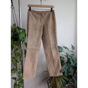 vintage y2k 90s tan suede leather pants 4 side lacing kickflare festival rave xs